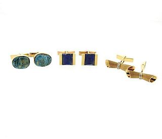 14k Gold Multi Color Stone Cufflinks Lot of 3 Pairs