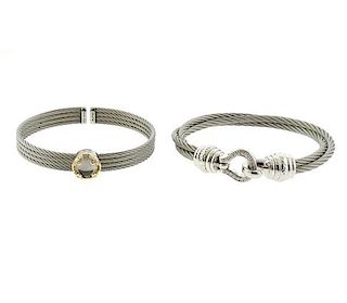 Charriol 18k Gold Steel Sterling Diamond Cord Bracelet Set