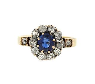 Antique Sapphire Diamond 18k Gold Ring