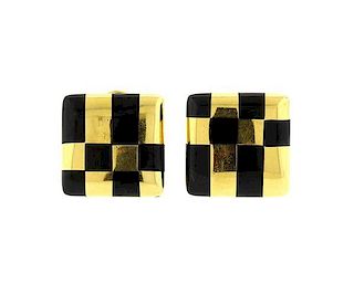 Tiffany &amp; Co A. Cummings 18k Gold Onyx Checkered Earrings