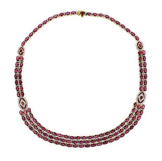 18k Gold Ruby Diamond Necklace