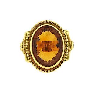 Judith Ripka 18K Gold Diamond Cognac Quartz Cocktail Ring