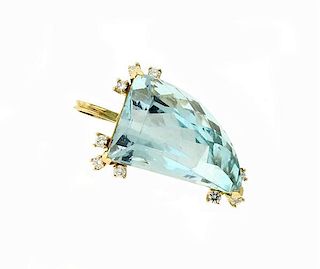 14K Gold Diamond Aquamarine Pendant