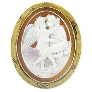 Antique Gold Shell Cameo Brooch Pin Pendant