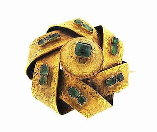 Antique 18k Gold Green Stone Pin Brooch