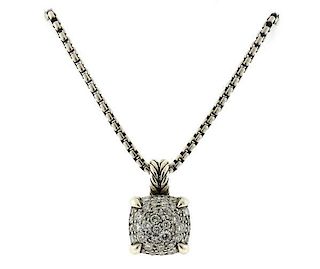 David Yurman Chatelaine Sterling Diamond Pendant Necklace