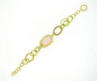 Valente 18k Gold Diamond Rose Quartz Link Bracelet