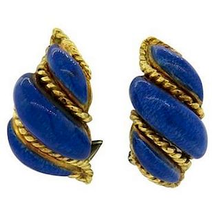 1960s Tiffany &amp; Co. Blue Enamel 18k Gold Earrings