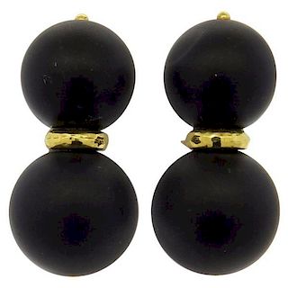 Andrew Clunn Jet 18K Gold Double Ball Earrings