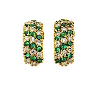 18k Gold Diamond Gemstone Half Hoop Earrings