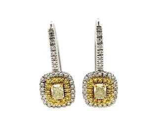18K Gold Natural Fancy Yellow Diamond Earrings