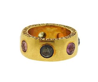 22k Gold Multi Color Gemstone Wide Band Ring