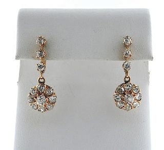 18K Gold Diamond Dangle Earrings
