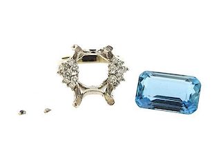 GIA 13.58ct Aquamarine 18k Gold Diamond Ring