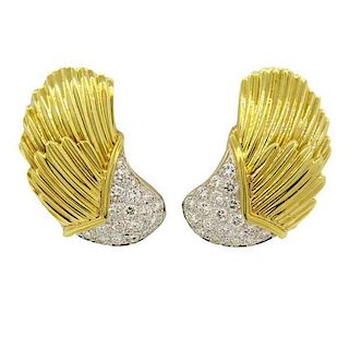 1980s Classic 1.00ctw Diamond 18k Gold Wing Earrings