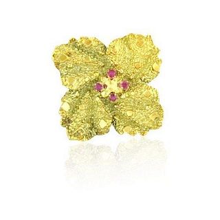 Vintage Tiffany &amp; Co 18k Gold Ruby Flower Brooch Pin