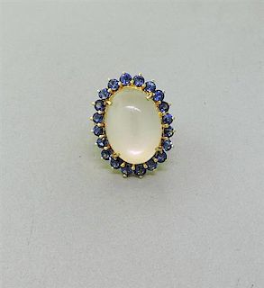 18K Gold Moonstone Sapphire  Cocktail Ring