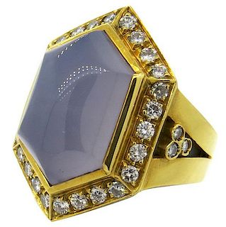 Fine Chalcedony Diamond 18k Gold Cocktail Ring