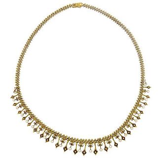 Antique Pearl 14k Gold Fringe Necklace