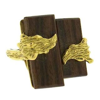 1970s Unusual Wood Gold Ring