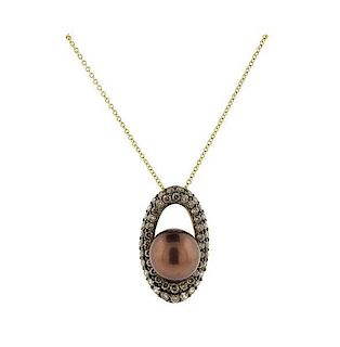 LeVian Le Vian 14k Gold Chocolate Diamond Pearl Necklace
