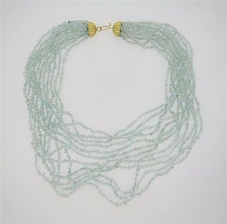 Rajola Italy 18K Gold Aquamarine Bead Multi Row Necklace