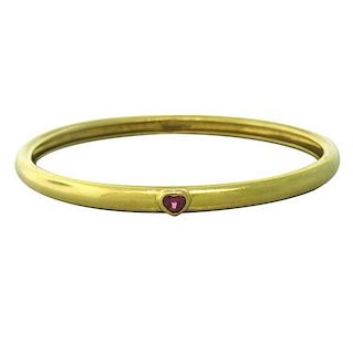 Tiffany &amp; Co 18k Gold Pink Tourmaline Heart Bangle Bracelet