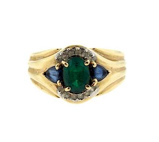 14k Gold Green Blue Stone Diamond Ring