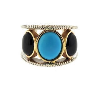 14k Gold Sterling  Onyx Turquoise Large Ring
