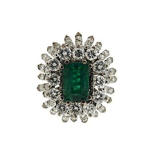18k Gold Diamond Emerald Cocktail Ring
