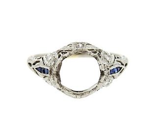 Art Deco Filigree Platinum Diamond Sapphire Ring Mounting
