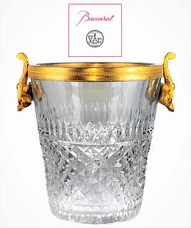 Baccarat Crystal Ice Bucket With Bronze Handles