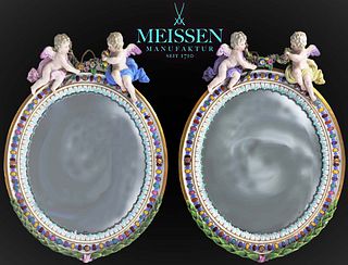 Pair Of 19th C. Figural Meissen Mirror