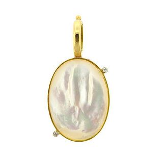 18k Gold Mother of Pearl Diamond Pendant