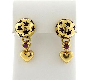 Ponte Vecchio 18k Gold Ruby Enamel Earrings
