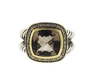 David Yurman Albion Sterling 18K Gold Smokey Quartz Diamond  Ring