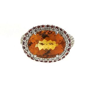 18k Gold Multi Color Sapphire Diamond Quartz Ring