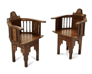 A pair of Syrian inlaid chairs