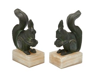 A pair of French bronze squirrel bookends