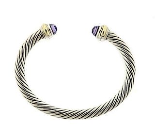 David Yurman 14k Gold Sterling Amethyst Cable Cuff Bracelet