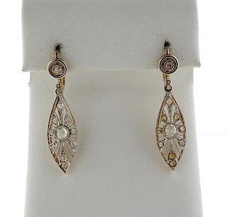 Antique 18k Gold Platinum Rose Cut Diamond Earrings