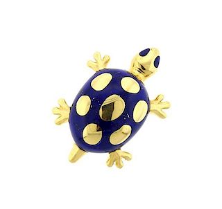 Tiffany &amp; Co 18k Gold Lapis Inlay Turtle Brooch Pin