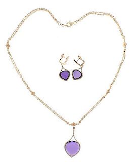 14k 18k Gold Amethyst Diamond Necklace Earrings Set