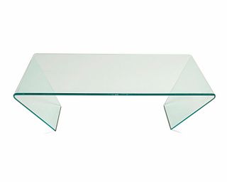 A geometric waterfall-style glass coffee table