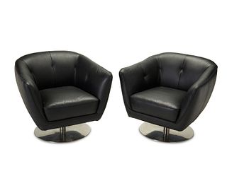 A pair of contemporary leather swivel chairs