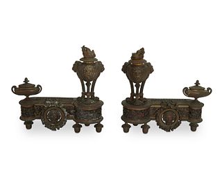 A pair of French cast bronze chenets