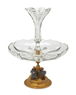 A French bronze and crystal epergne
