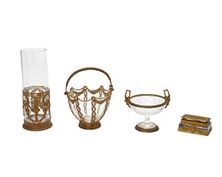 A group of glass and gilt-metal table items