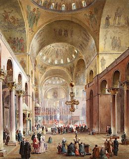 BELGIAN WATERCOLOR, ST. MARKS, LOUIS HAGHE