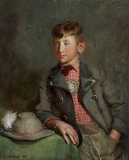 A GERMAN OIL PAINTING OF A YOUNG BOY, OBENLAND